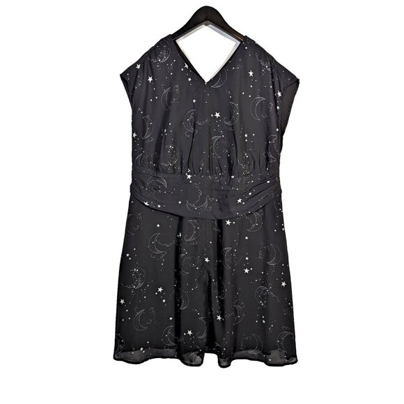 ESHAKTI  Wayward Fancies Night Sky Print MIDI Dress Women's Plus Size 1X Chiffon - Picture 1 of 9